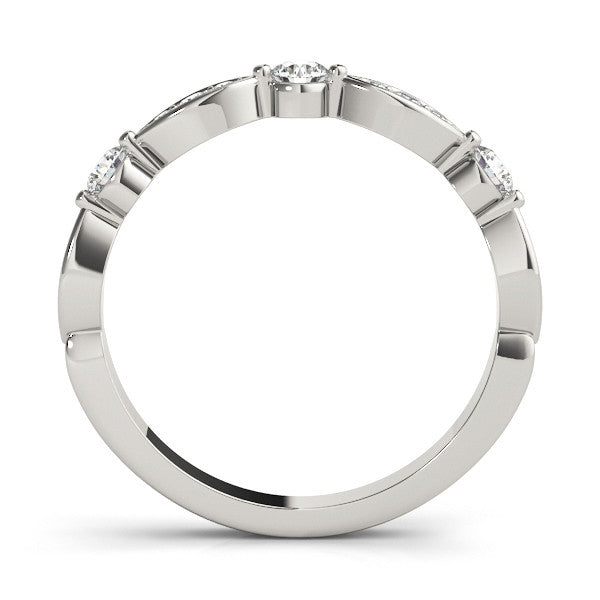 Silver Marquise and Round Diamond Milgrain Band with Bezel Setting
