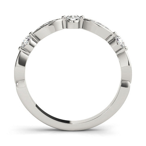 Platinum Marquise and Round Diamond Milgrain Band with Bezel Setting