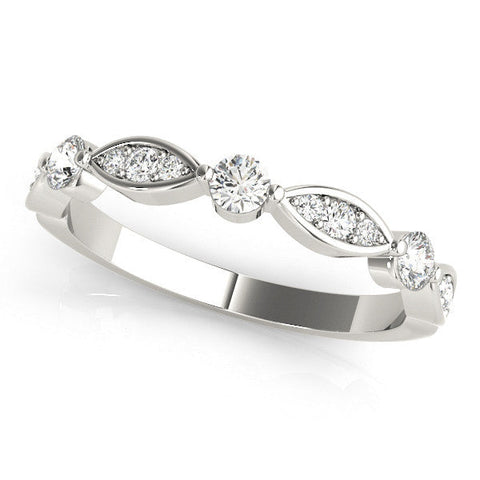 Platinum Marquise and Round Diamond Milgrain Band with Bezel Setting