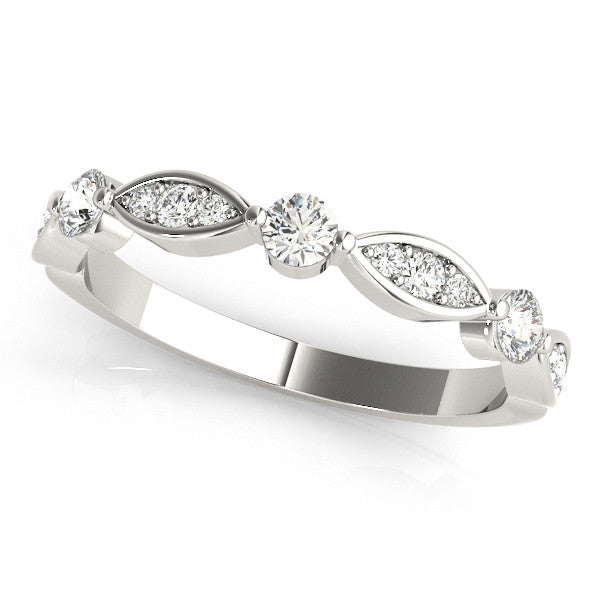 Silver Marquise and Round Diamond Milgrain Band with Bezel Setting