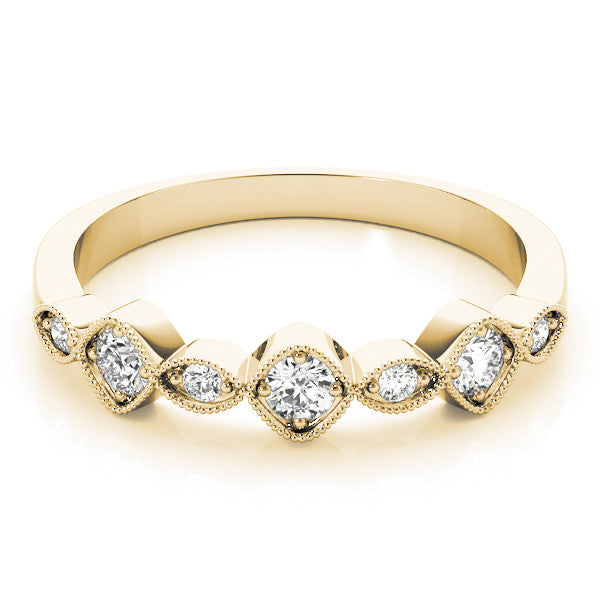 Yellow gold Milgrain Bezel Set Round and Marquise Diamond Half Eternity Band