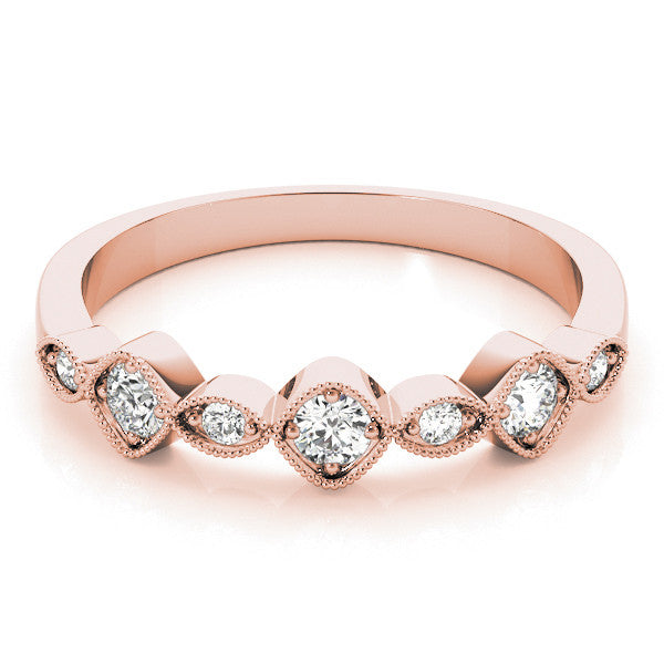 Rose gold Milgrain Bezel Set Round and Marquise Diamond Half Eternity Band