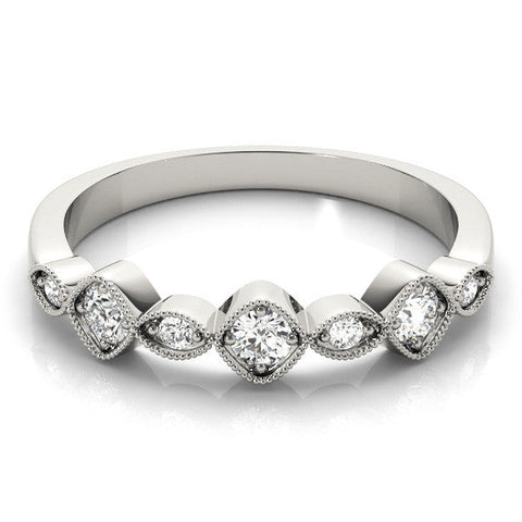 Platinum Milgrain Bezel Set Round and Marquise Diamond Half Eternity Band