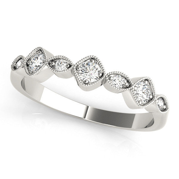 Silver Milgrain Bezel Set Round and Marquise Diamond Half Eternity Band