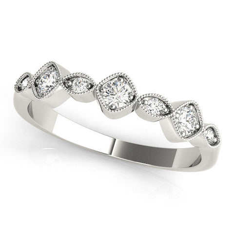 Silver Milgrain Bezel Set Round and Marquise Diamond Half Eternity Band