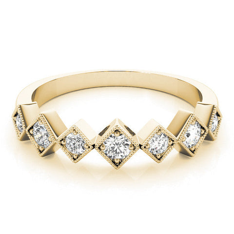 Yellow gold Milgrain Square Bezel Round Diamond Chevron Band