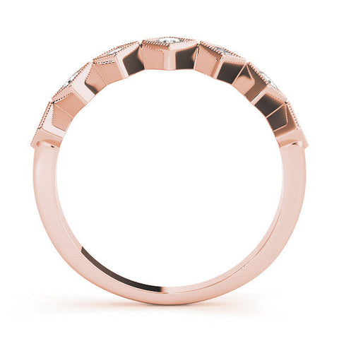 Rose gold Milgrain Square Bezel Round Diamond Chevron Band