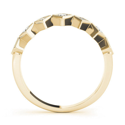 Yellow gold Milgrain Square Bezel Round Diamond Chevron Band
