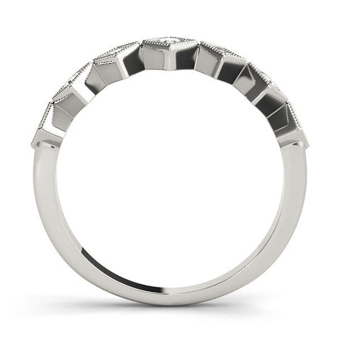 White gold Milgrain Square Bezel Round Diamond Chevron Band