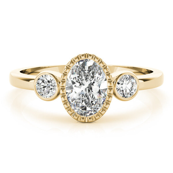 Yellow gold Oval Three-Stone Bezel Set Diamond Ring with Solitaire Band