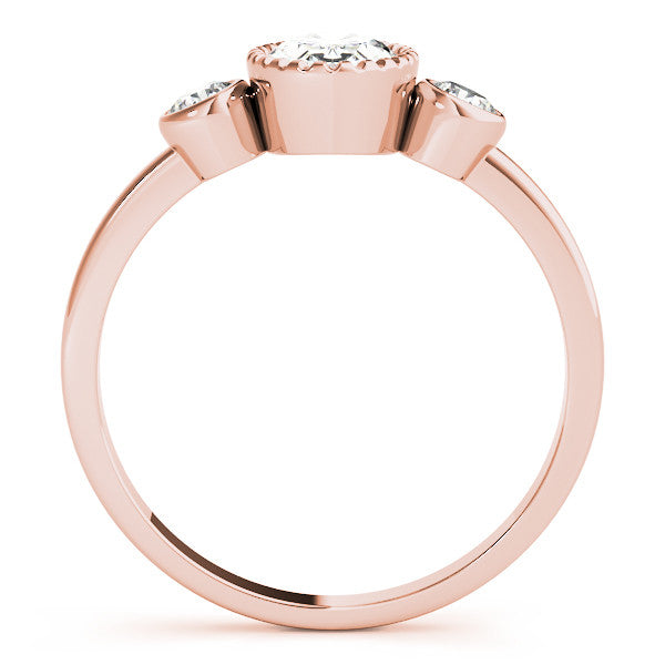 Rose gold Oval Three-Stone Bezel Set Diamond Ring with Solitaire Band