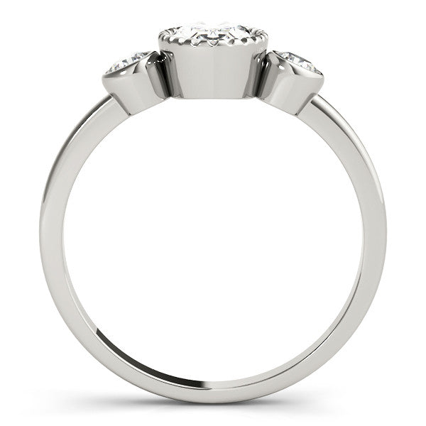 White gold Oval Three-Stone Bezel Set Diamond Ring with Solitaire Band