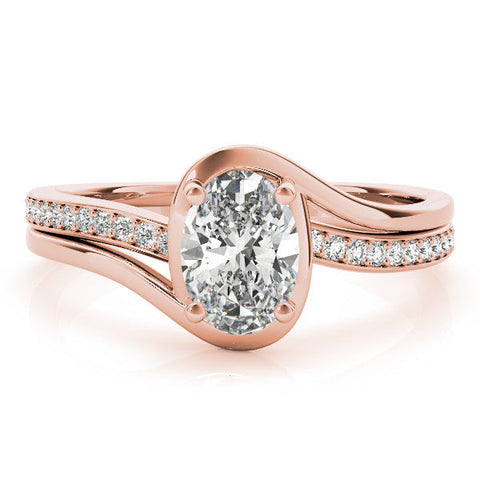 Rose gold Oval Solitaire Diamond Ring with Split Shank and Prong Setting