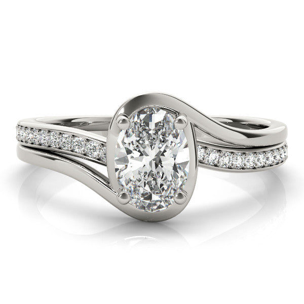 Silver Heart Solitaire Diamond Ring with Split Shank and Prong Setting