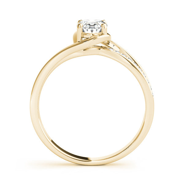 Yellow gold Pear Solitaire Diamond Ring with Split Shank and Prong Setting