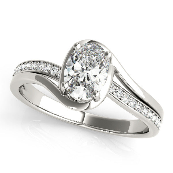 White gold Marquise Solitaire Diamond Ring with Split Shank and Prong Setting