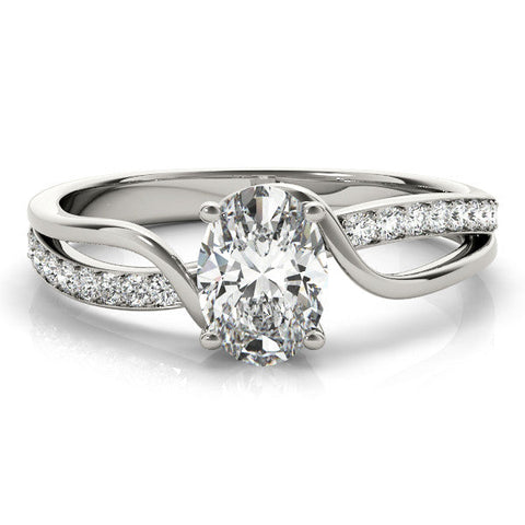 Platinum Oval Solitaire Twisted Band with Prong Setting