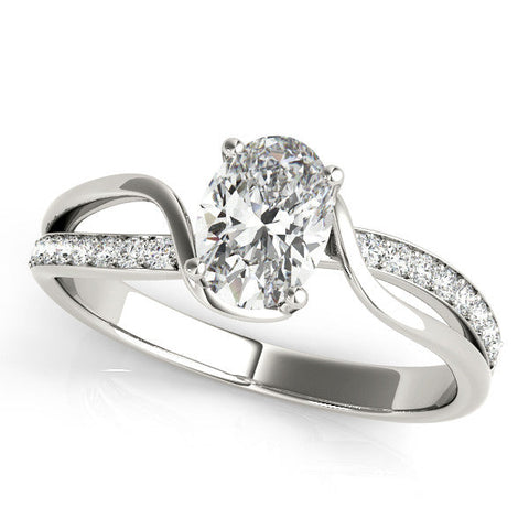 Platinum Oval Solitaire Twisted Band with Prong Setting