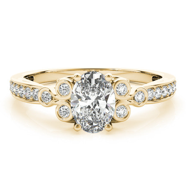 Yellow gold Round Diamond Bezel and Prong Setting with Pave Band