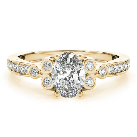 Yellow gold Cushion Diamond Bezel and Prong Setting with Pave Band
