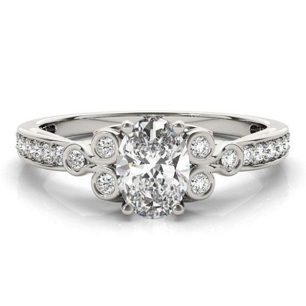 Silver Oval Diamond Bezel and Prong Setting with Pave Band