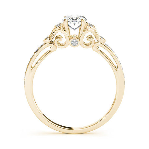 Yellow gold Heart Diamond Bezel and Prong Setting with Pave Band
