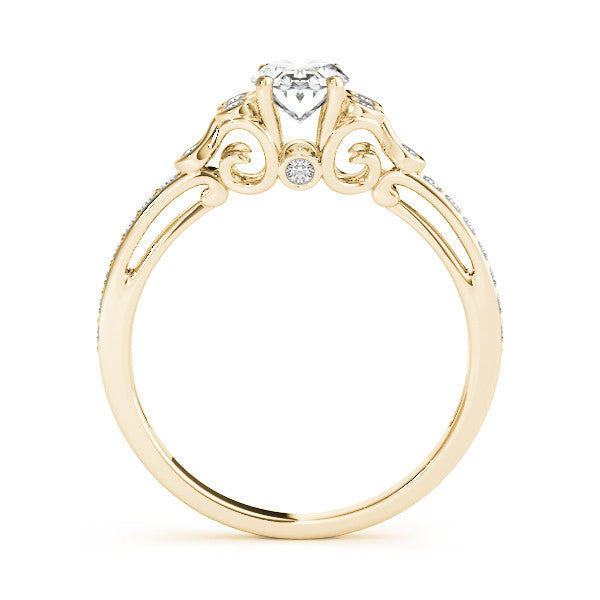 Yellow gold Pear Diamond Bezel and Prong Setting with Pave Band