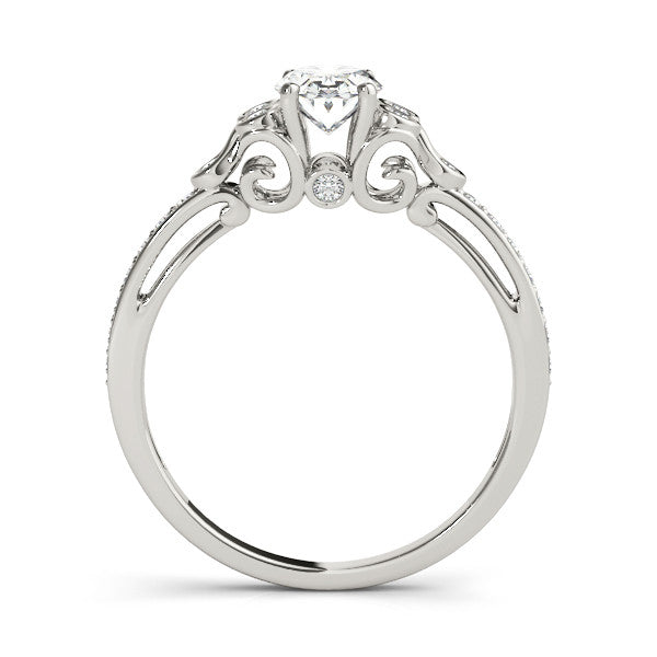 Silver Oval Diamond Bezel and Prong Setting with Pave Band