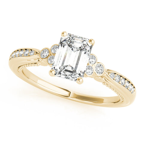 Yellow gold Radiant Cut Diamond Solitaire with Pavé Band and Four-Prong Setting