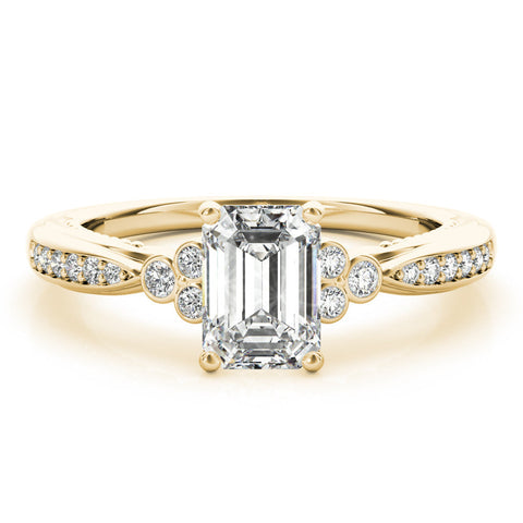 Yellow gold Emerald Cut Diamond Solitaire with Pavé Band and Four-Prong Setting
