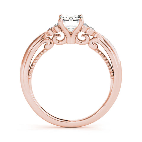 Rose gold Radiant Cut Diamond Solitaire with Pavé Band and Four-Prong Setting
