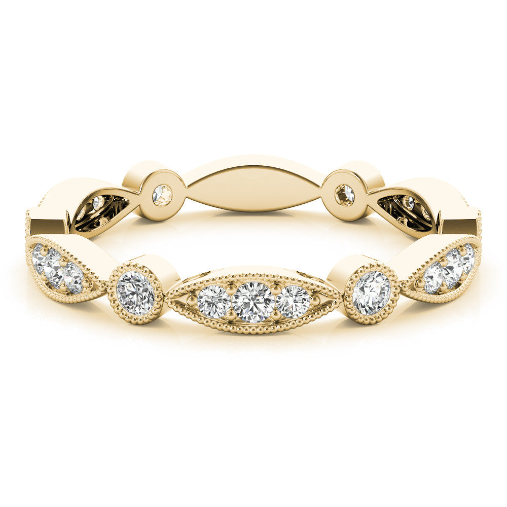 Yellow gold Milgrain Marquise and Round Diamond Eternity Band with Bezel Setting