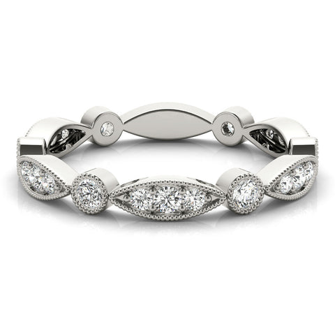 White gold Milgrain Marquise and Round Diamond Eternity Band with Bezel Setting