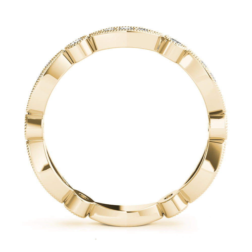 Yellow gold Milgrain Marquise and Round Diamond Eternity Band with Bezel Setting