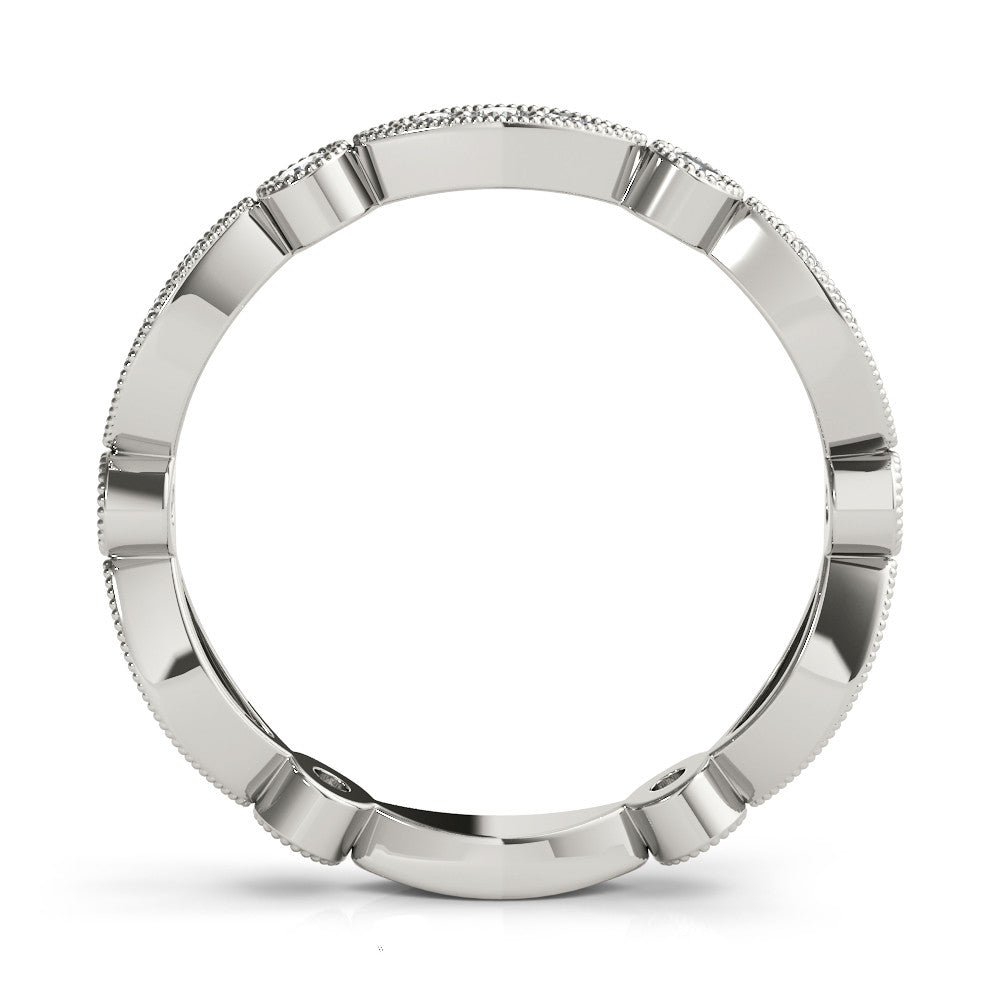 White gold Milgrain Marquise and Round Diamond Eternity Band with Bezel Setting