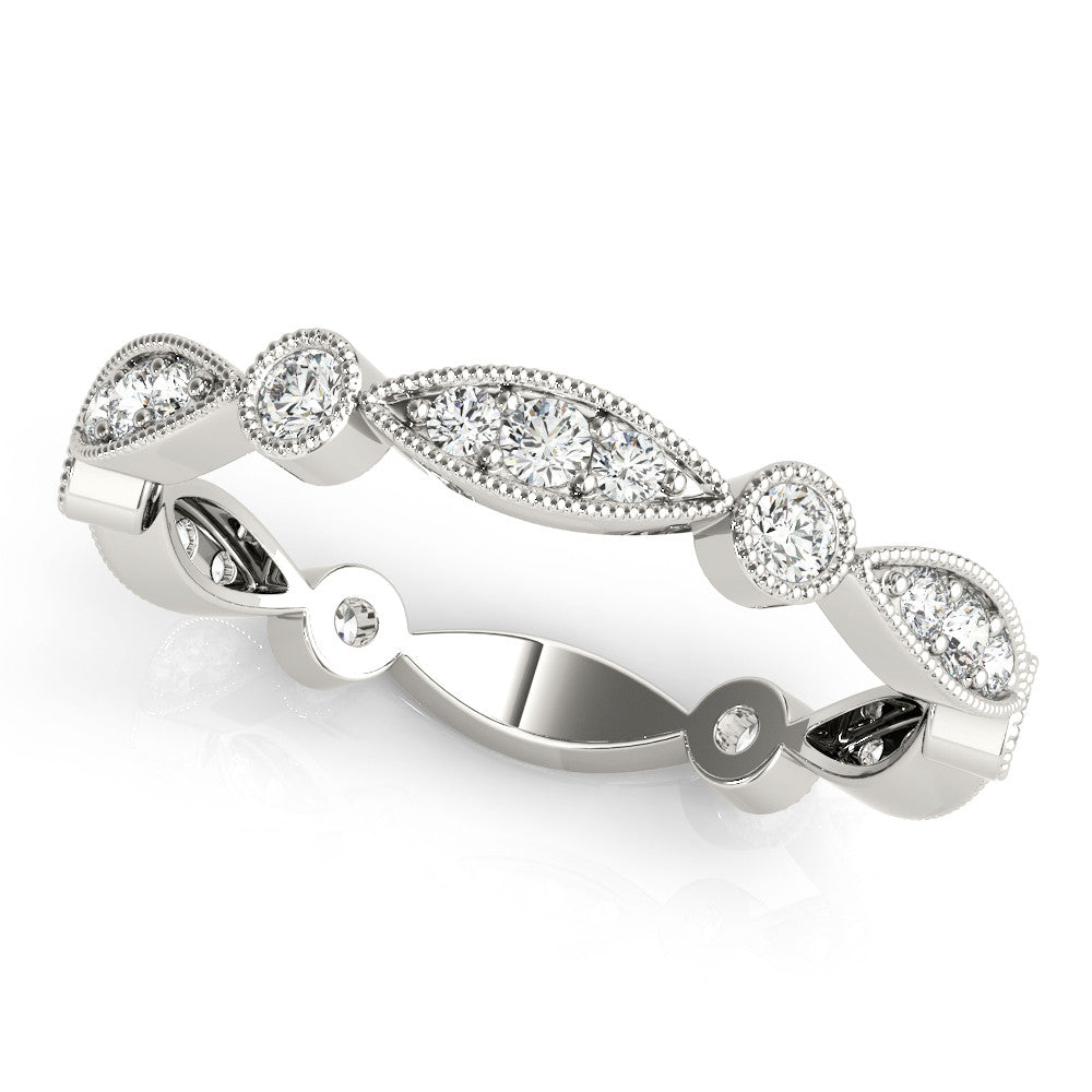 White gold Milgrain Marquise and Round Diamond Eternity Band with Bezel Setting