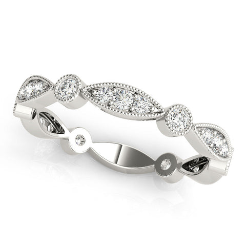 White gold Milgrain Marquise and Round Diamond Eternity Band with Bezel Setting