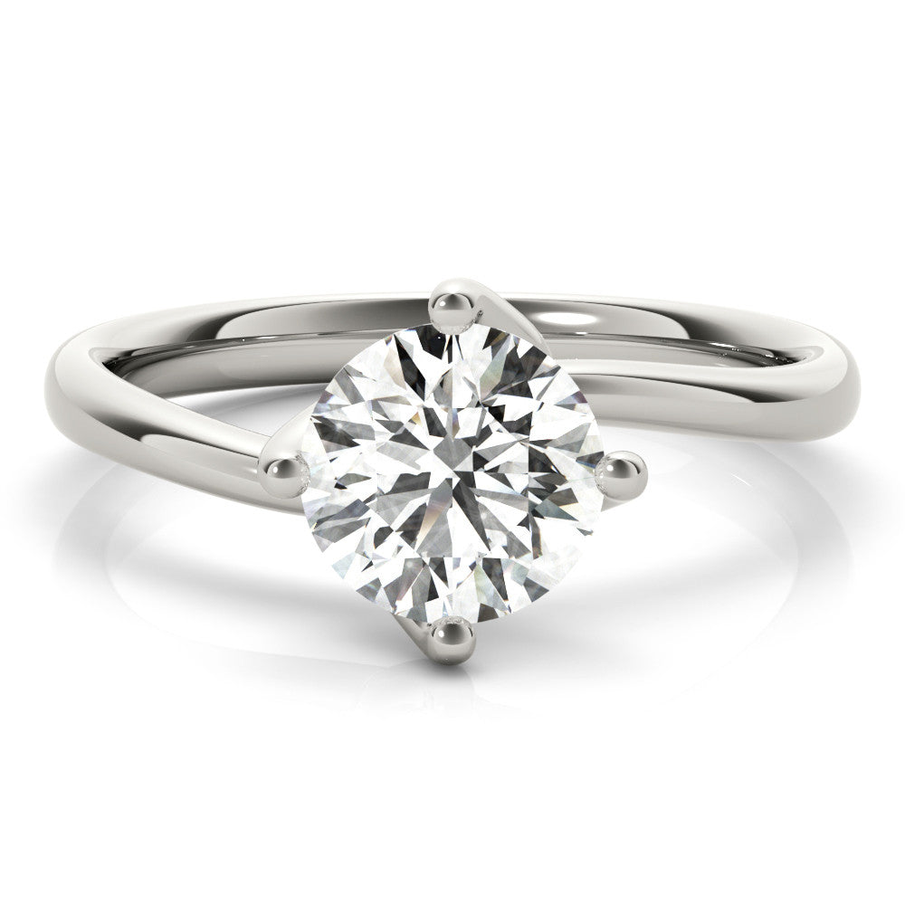 Silver Round Solitaire Diamond Engagement Ring with Four-Prong Setting and Classic Band