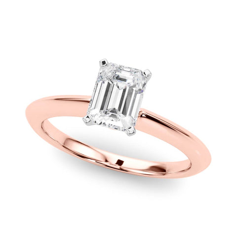 Rose gold Emerald Solitaire Diamond Ring with Six-Prong Setting on a Classic Band