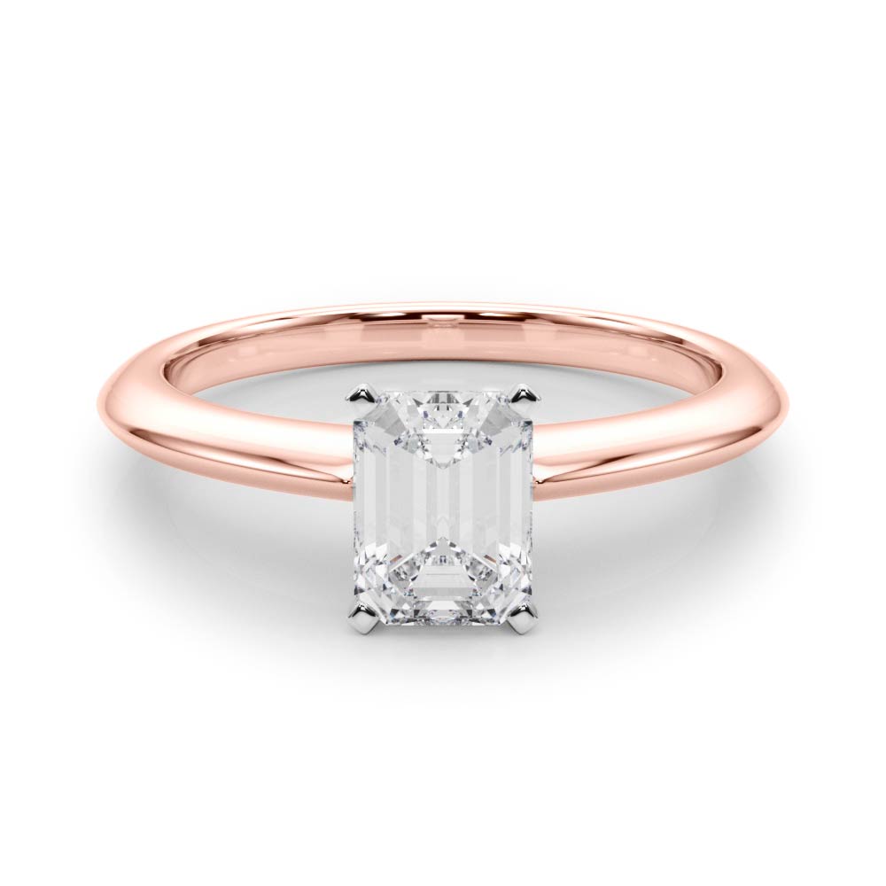 Rose gold Radiant Solitaire Diamond Ring with Six-Prong Setting on a Classic Band