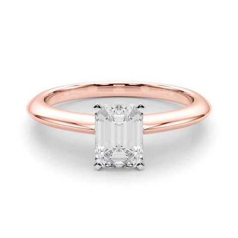Rose gold Emerald Solitaire Diamond Ring with Six-Prong Setting on a Classic Band