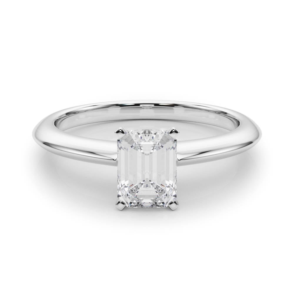 White gold Radiant Solitaire Diamond Ring with Six-Prong Setting on a Classic Band