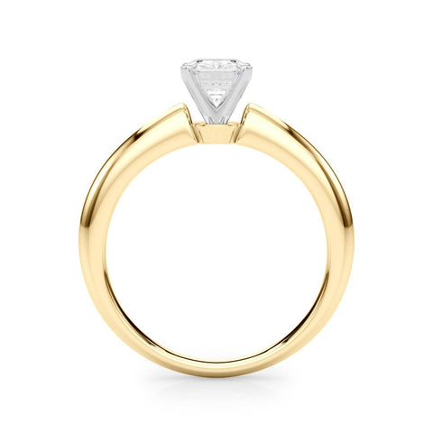 Yellow gold Emerald Solitaire Diamond Ring with Six-Prong Setting on a Classic Band