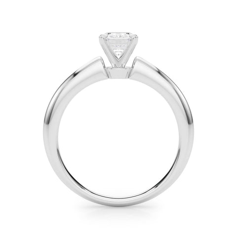 Platinum Emerald Solitaire Diamond Ring with Six-Prong Setting on a Classic Band