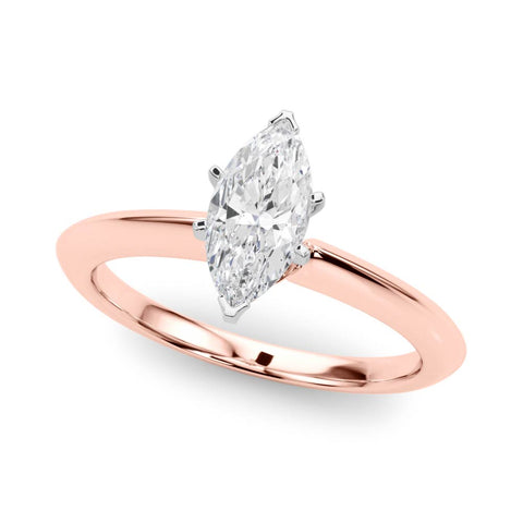 Rose gold Marquise Solitaire Diamond Ring with Six-Prong Setting on a Classic Band
