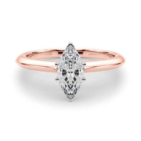 Rose gold Marquise Solitaire Diamond Ring with Six-Prong Setting on a Classic Band