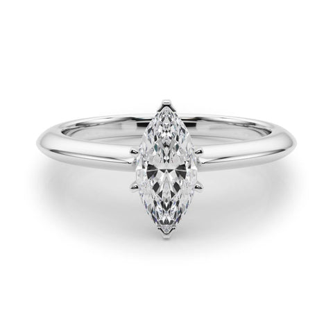 Platinum Marquise Solitaire Diamond Ring with Six-Prong Setting on a Classic Band
