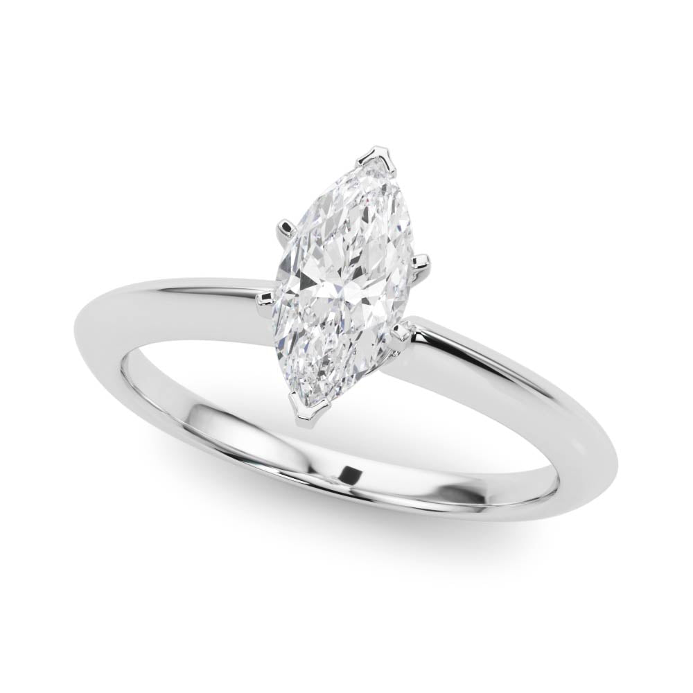 Platinum Marquise Solitaire Diamond Ring with Six-Prong Setting on a Classic Band
