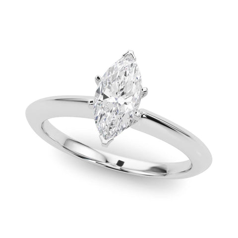 Platinum Marquise Solitaire Diamond Ring with Six-Prong Setting on a Classic Band