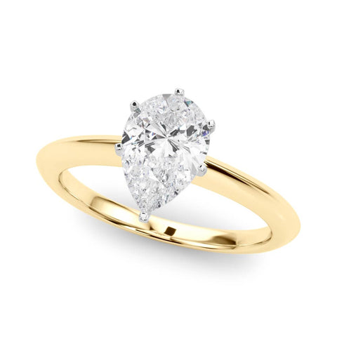 Yellow gold Pear Solitaire Diamond Ring with Six-Prong Setting on a Classic Band